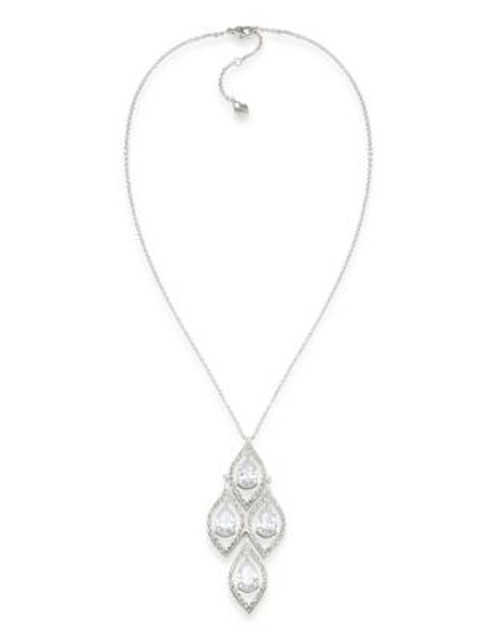 Carolee Crystal Stems Dramatic Clear Silver Tone Pendant Necklace - SILVER