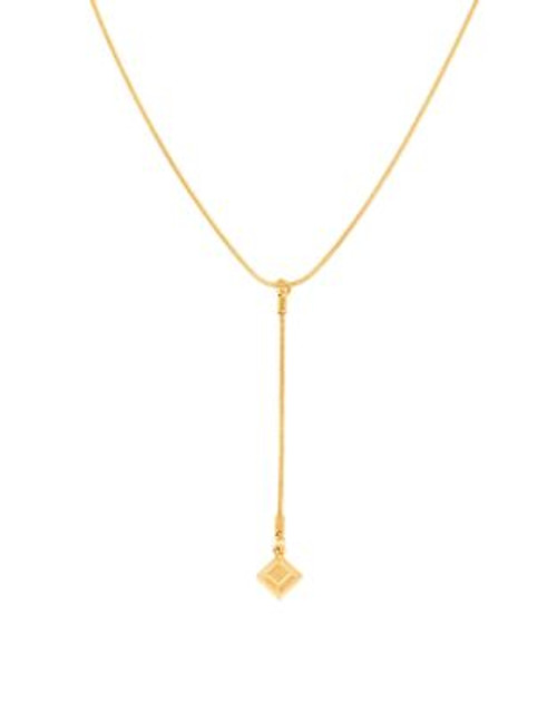Diane Von Furstenberg Cubism Black Swarovski Geometric Cube Y-Shaped Gold Necklace - GOLD