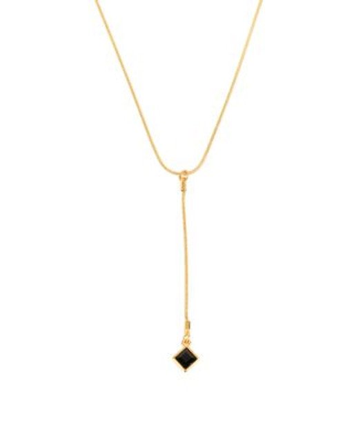 Diane Von Furstenberg Cubism Black Swarovski Geometric Cube Y-Shaped Gold Necklace - BLACK