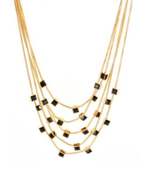 Diane Von Furstenberg Cubism Black Swarovski Geometric Stone Multi Row Gold Necklace - BLACK