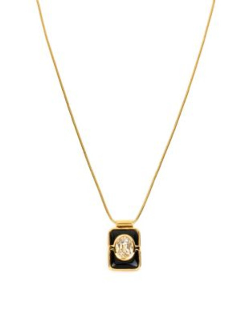 Diane Von Furstenberg Swarovski Stone Rectangle Link Pendant Necklace - GOLD