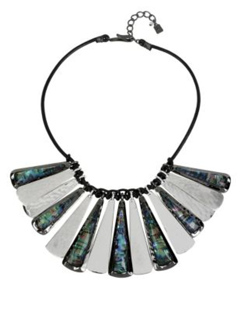 Robert Lee Morris Soho Abalone Shell Faceted Stone and Leather Stick Necklace - GREEN