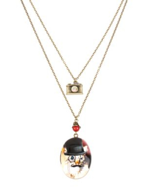 Betsey Johnson Vintage Lockets Cat and Camera Duo Pendant Necklace - BLACK