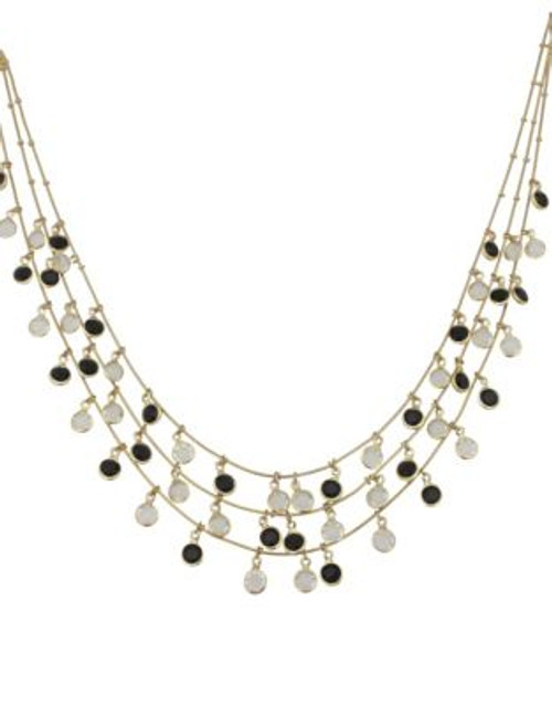 Anne Klein Multi-Row Contrast Stone Necklace - BLACK