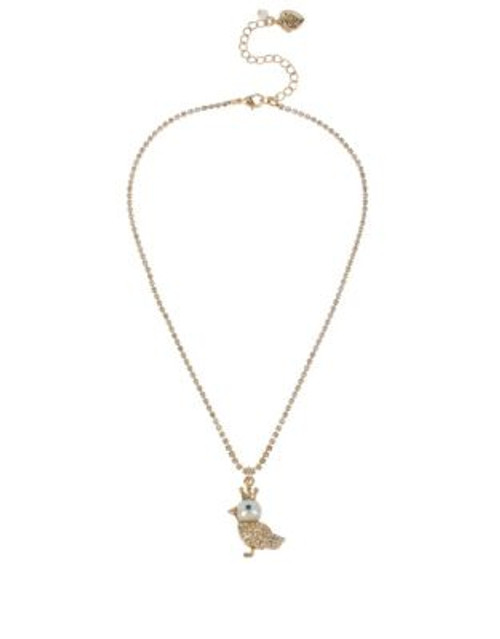 Betsey Johnson Pearl Critters Pave Bird Necklace - WHITE