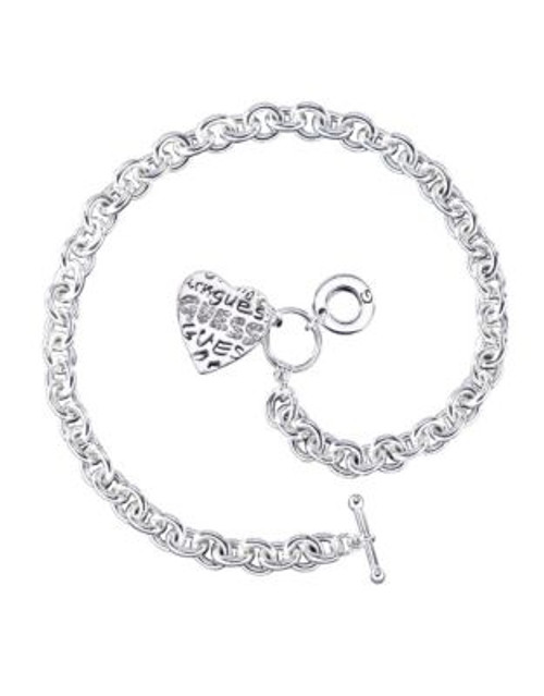 Guess Heart Charm Link Toggle Necklace - SILVER