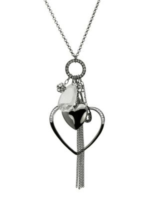 Guess Double Heart And Crystal Fireball Pendant Necklace - BLACK