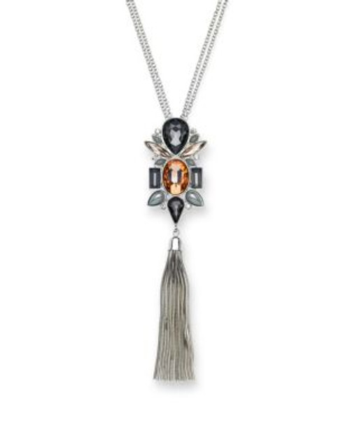 Guess Mixed Stone Tassel Necklace - SILVER