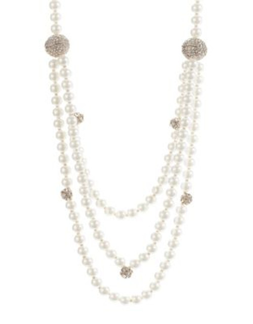 Expression Faux Pearl Pave Ball Necklace - BEIGE