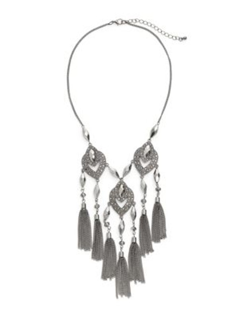 Expression Teardrop Tassel Charm Necklace - DARK GREY