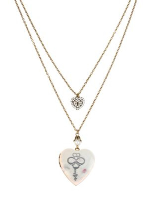 Betsey Johnson Vintage Lockets Key Heart Locket and Pave Heart Duo Pendant Necklace - IVORY