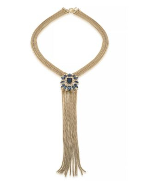 Carolee Crystal Cluster Tassel Necklace - DARK BLUE