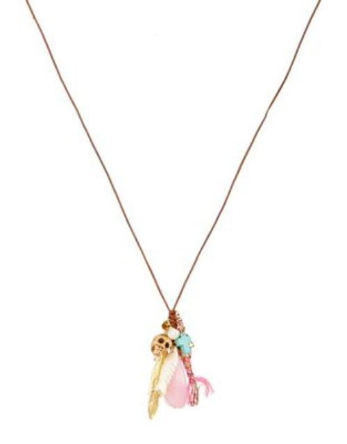 Chan Luu Semi Precious Multi Charm Leather Necklace - PINK MULTI