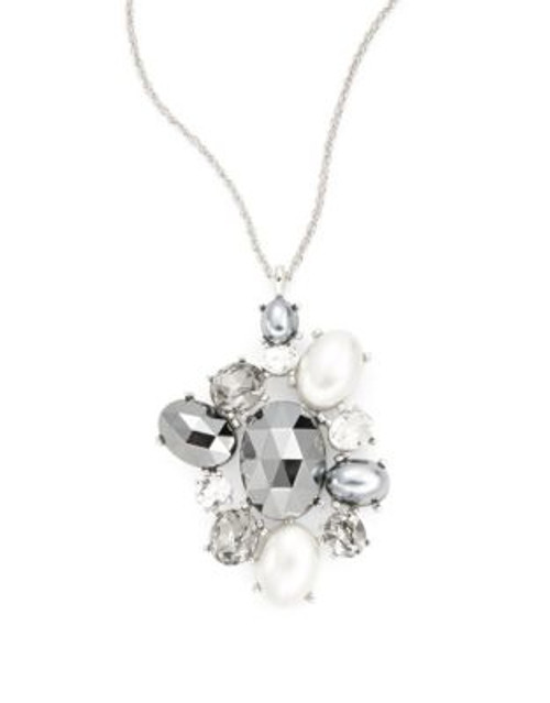Kenneth Jay Lane Faux Pearl Cluster Pendant Necklace - SILVER