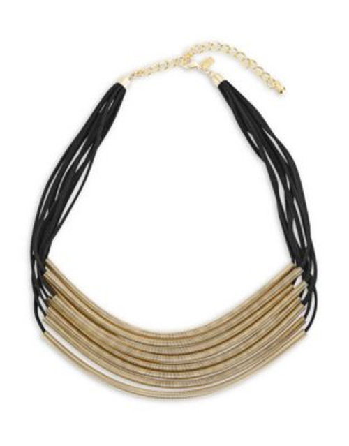 Kenneth Jay Lane Eight Row Leather Coil Necklace - BLACK/GOLD