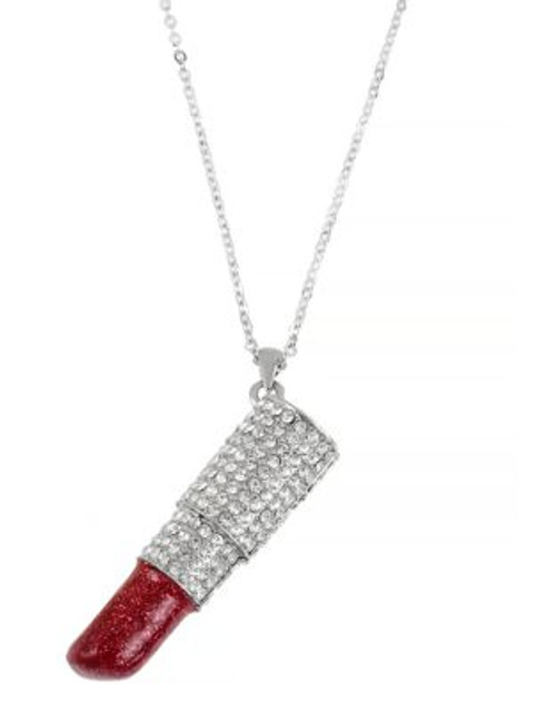 Betsey Johnson Crystal Lipstick Pendant Long Necklace - PINK