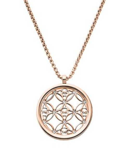 Michael Kors Rose Gold Tone Clear Stones MK Open Monogram Pendant - ROSE GOLD