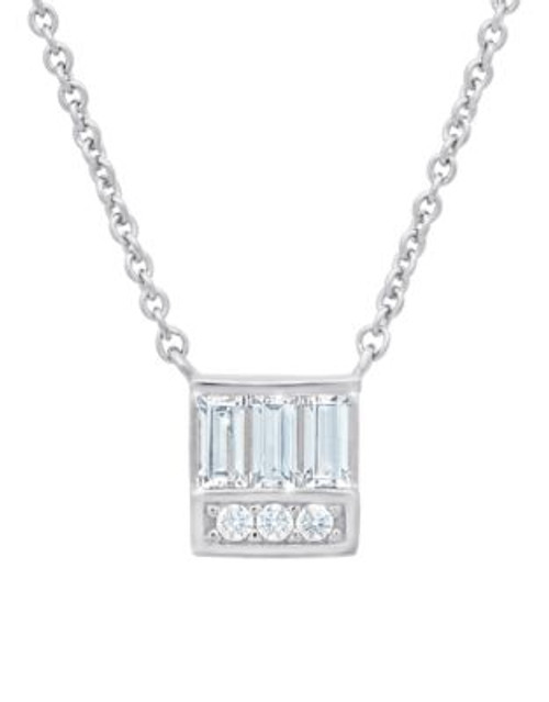 Crislu Channel Baguette and Diamond Stack Sterling Silver Finished in Pure Platinum Cubic Zirconia Pendant - SILVER