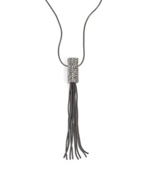 Expression Pave Cylinder Tassel Necklace - DARK GREY