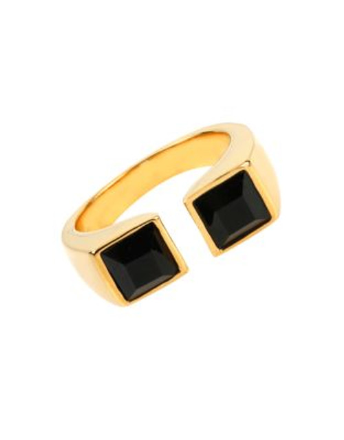 Diane Von Furstenberg Cubism Black Swarovski Geometric Stone Gold Ring - BLACK - 7