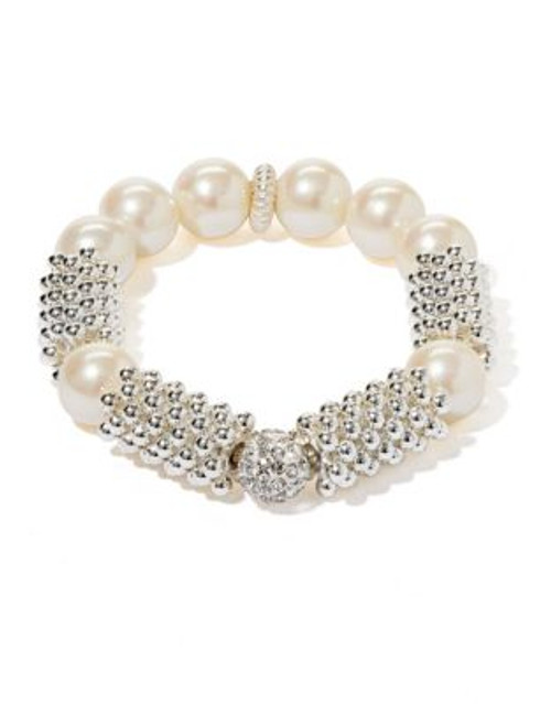 Rita D Pearl Stretch Bracelet with Silvertone Accents - PEARL