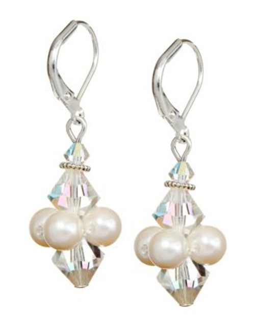 Rita D Pearl and Crystal Cluster Drop Earrings - SILVER