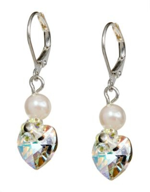 Rita D Heart Crystal Drop Earrings - SILVER