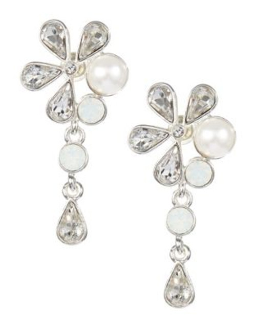 Mmcrystal Flower Drop Earrings - WHITE - 1