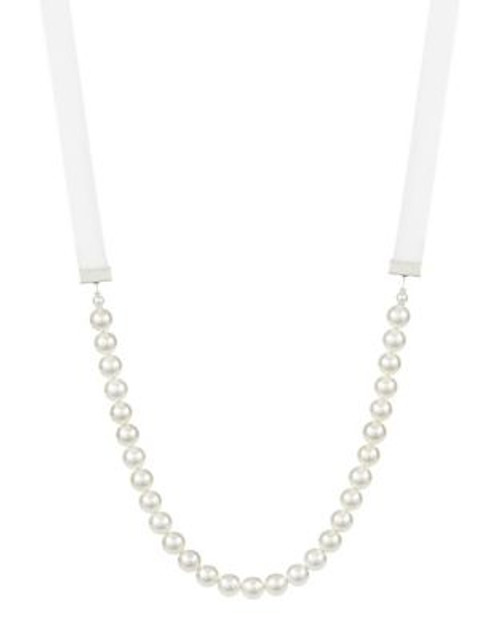 Rita D Small Pearl Ribbon Necklace - WHITE