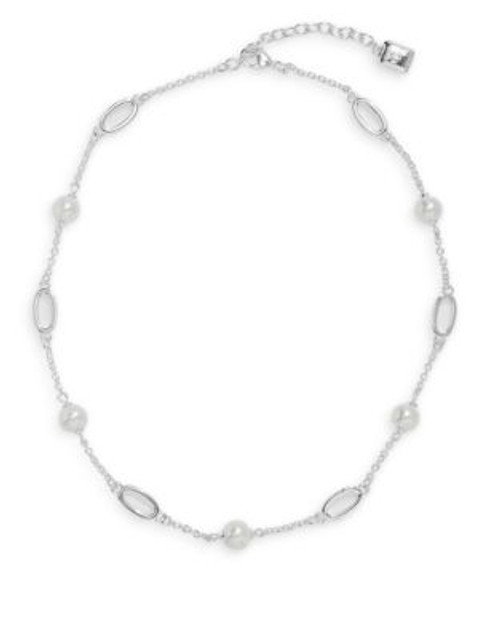 Lauren Ralph Lauren Faux Pearl Oval Link Necklace - SILVER