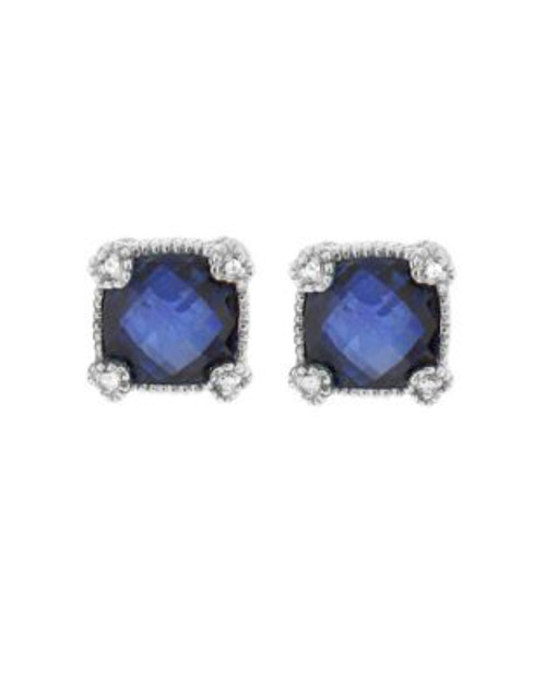 Judith Ripka La Petite Cushion Stone Stud Earring - BLUE CORUNDUM