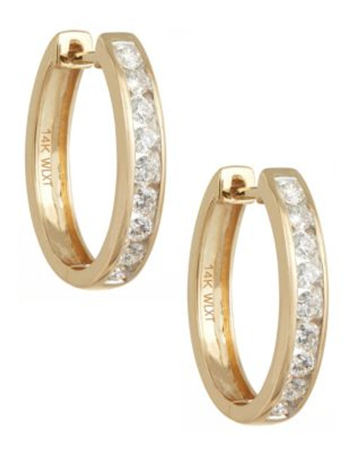 Fine Jewellery Channel Set Diamond and 14k Yellow Gold Hoop Earrings - GOLD