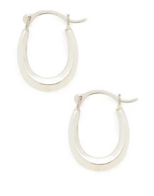 Fine Jewellery 14K White Gold Rhodium Plated Small Oval Polished Hollow Click Hoops - WHITE GOLD