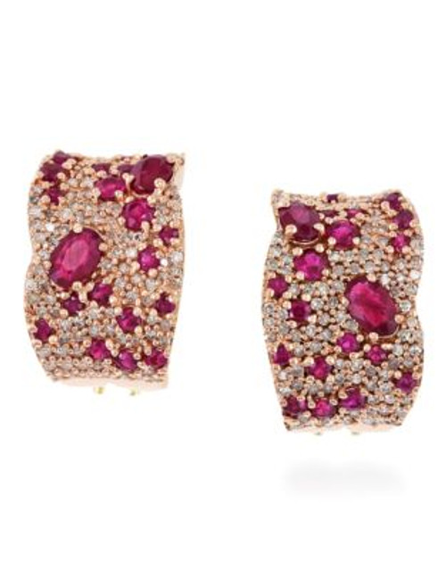 Effy 14K Rose Gold Diamond and Natural Ruby Earrings - RED