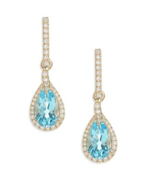 Fine Jewellery 14K Yellow Gold Blue Topaz 0.15 ctw Diamond Teardrop Earrings - BLUE