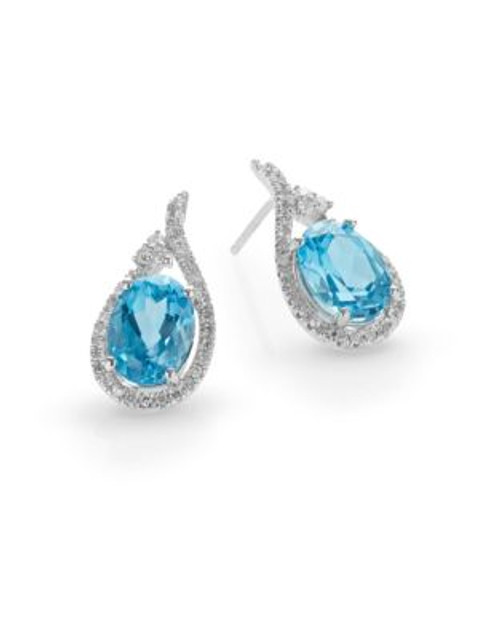 Fine Jewellery 14K White Gold Blue Topaz 0.222 ctw Diamond Earrings - BLUE