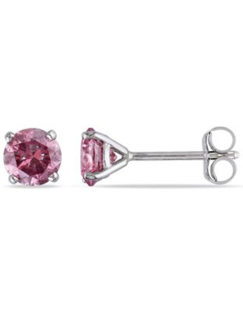 Concerto 14KW 1ct TDW Treated Pink Diamond Martini Style 4-Prong Solitaire Earrings - PINK