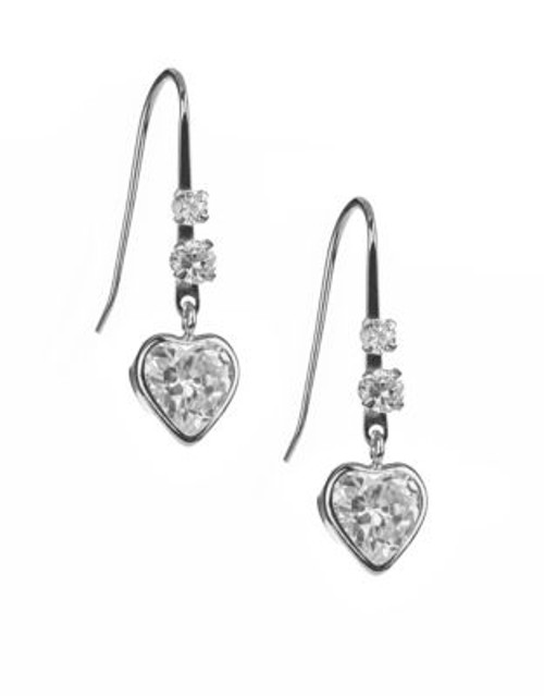 Fine Jewellery 14K White Gold Heart Drop Earrings - CUBIC ZIRCONIA