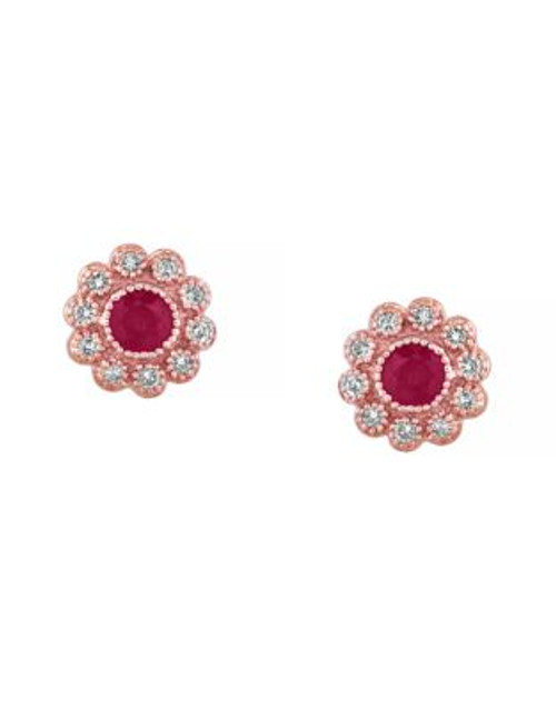 Effy Ruby Diamond and 14K Rose Gold Flower Earrings - RUBY