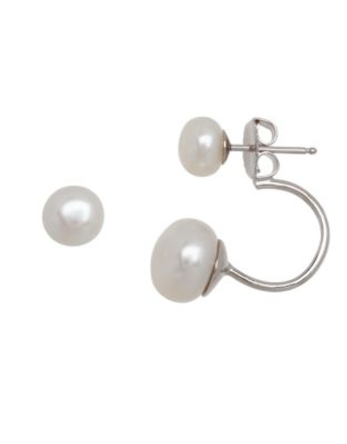 Honora Style Pearl and Sterling Silver C Hoop Earrings - WHITE