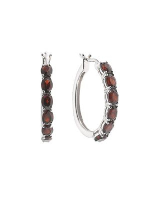 Fine Jewellery Garnet and Sterling Silver Hoop Earrings - GARNET