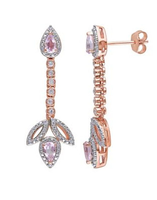 Concerto Pink Sterling Silver and 0.1 TCW Diamond Rose de France and White Topaz Earrings - TOPAZ
