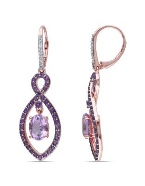 Concerto 0.1TCW Diamond and Rose de France Rose-Goldtone Sterling Silver Drop Earrings - MULTI