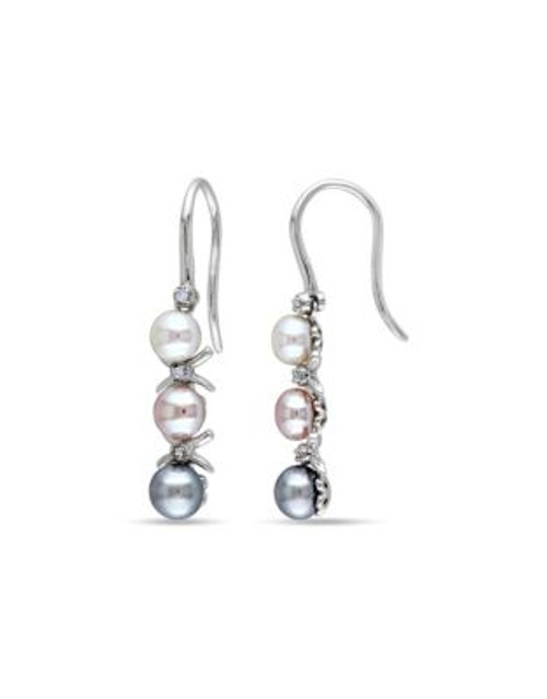 Concerto Multi-Colour Pearls 0.03 tcw Diamond and Sterling Silver Dangle Earrings - MULTI