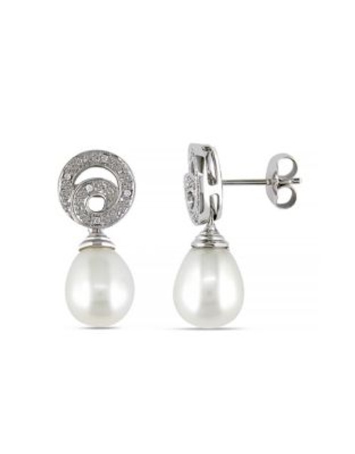 Concerto Pearl 0.05 tcw Diamond and Sterling Silver Drop Earrings - WHITE