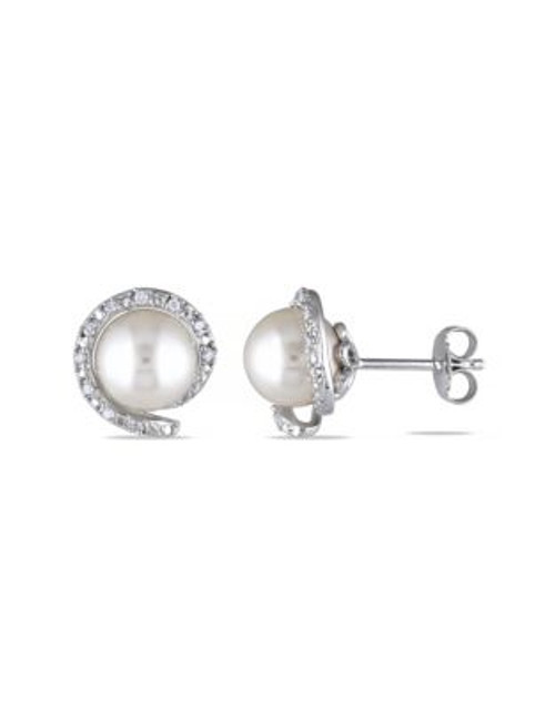 Concerto White Pearl 0.1 tcw Diamond and Sterling Silver Swirl Stud Earrings - WHITE