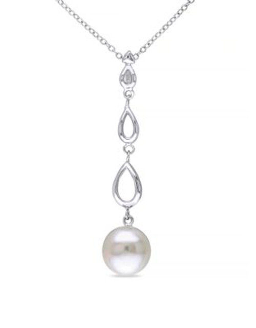 Concerto White Pearl 0.04 tcw Diamond and Sterling Silver Flower Drop Earrings - WHITE
