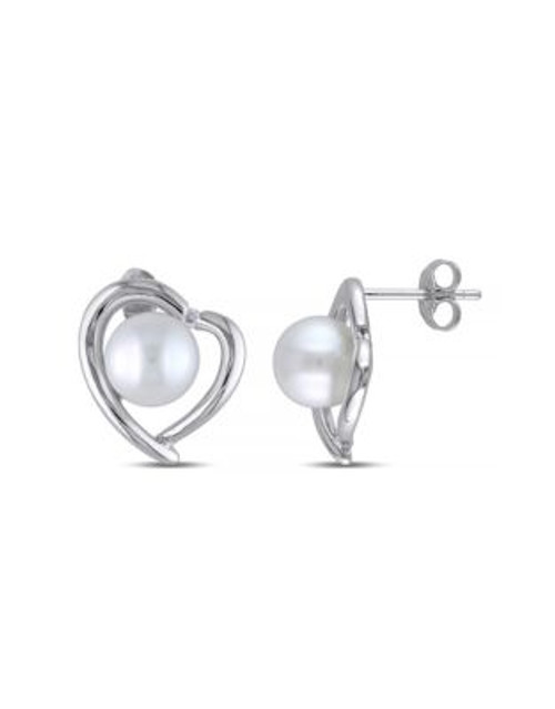 Concerto White Pearl 0.04 tcw Diamond and Sterling Silver Heart Stud Earrings - WHITE