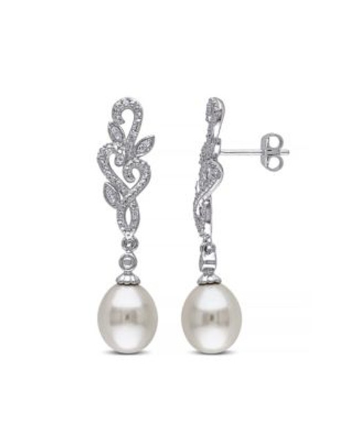 Concerto White Pearl 0.1 tcw Diamond and Sterling Silver Drop Earrings - WHITE