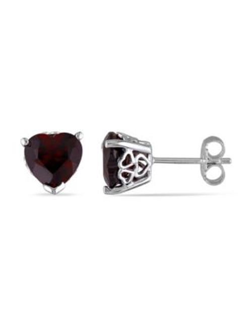 Concerto Garnet and Sterling Silver Heart Stud Earrings - GARNET